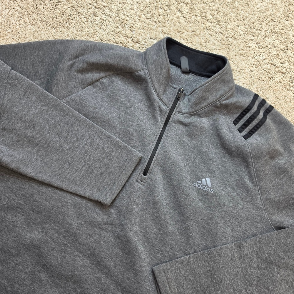 Adidas Golf Pullover Mens 2XL Gray Polyester 3-Stripe Quarter Zip Athleisure